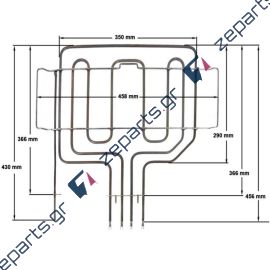 Αντίσταση με γκριλ 2800watt (1100+1700watt) άνω μέρος φούρνου κουζίνας BOSCH / SIEMENS / PITSOS / NEFF 9.2023959, 278734, 209753