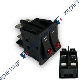 Διακόπτης διπλός ON/OFF Ι / ΙΙ 6 επαφών 16A 250V με φώς Γενικής Χρήσης